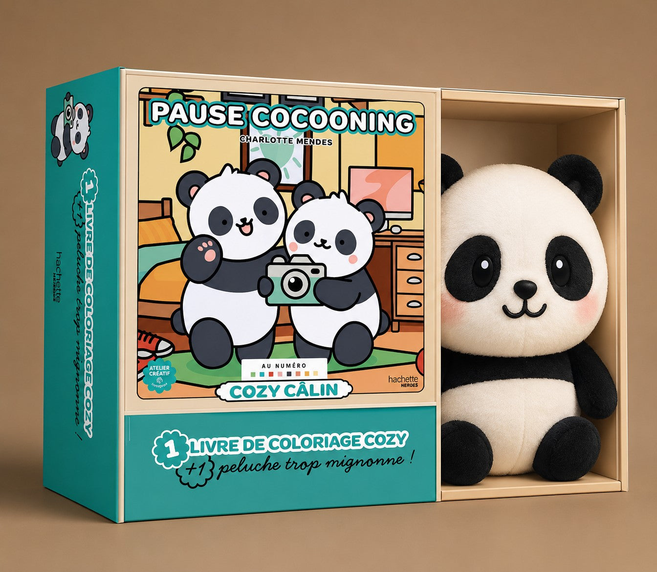 Coffret cocooning : Livre de coloriage & sa peluche panda