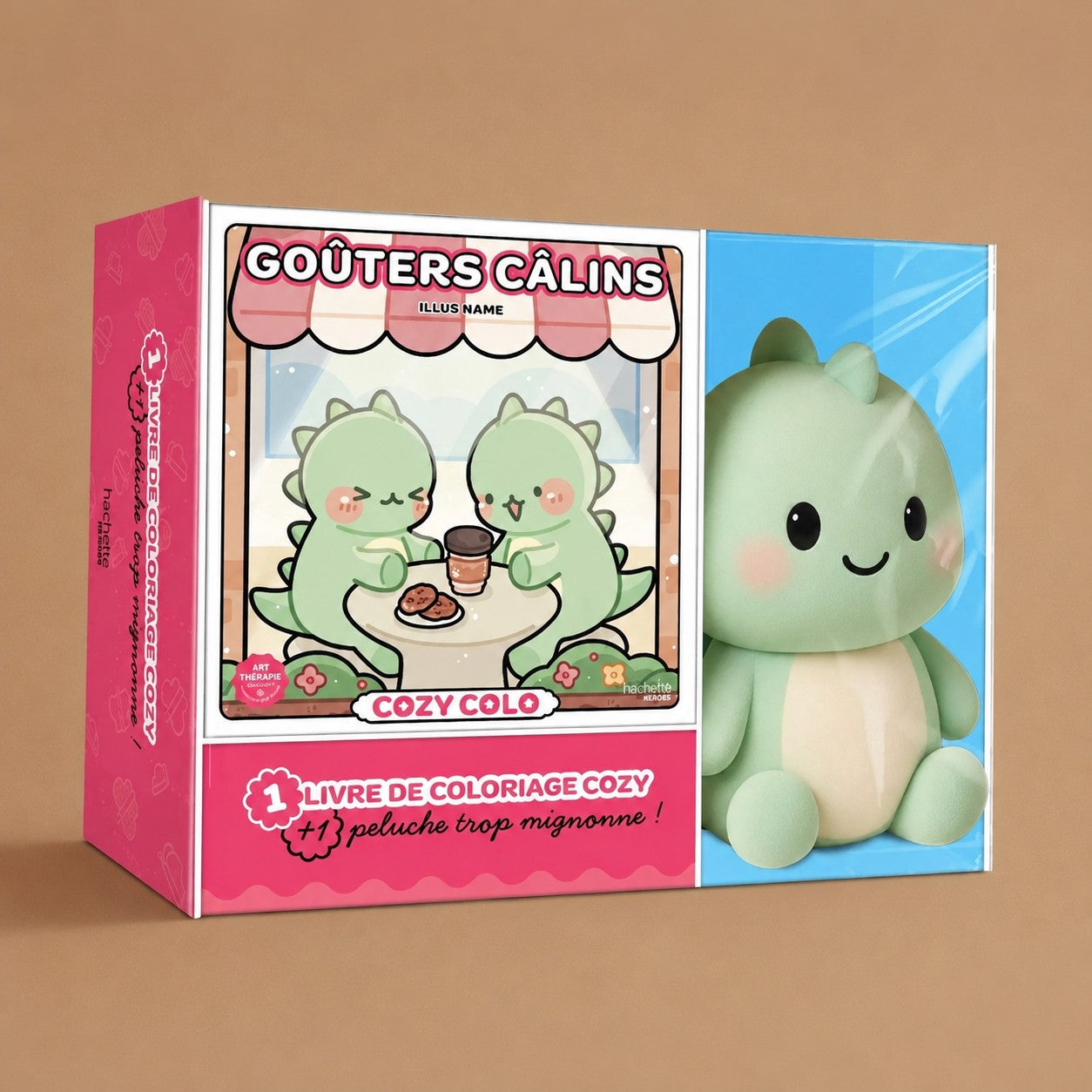 Coffret cocooning : Livre de coloriage & sa peluche dinosaure